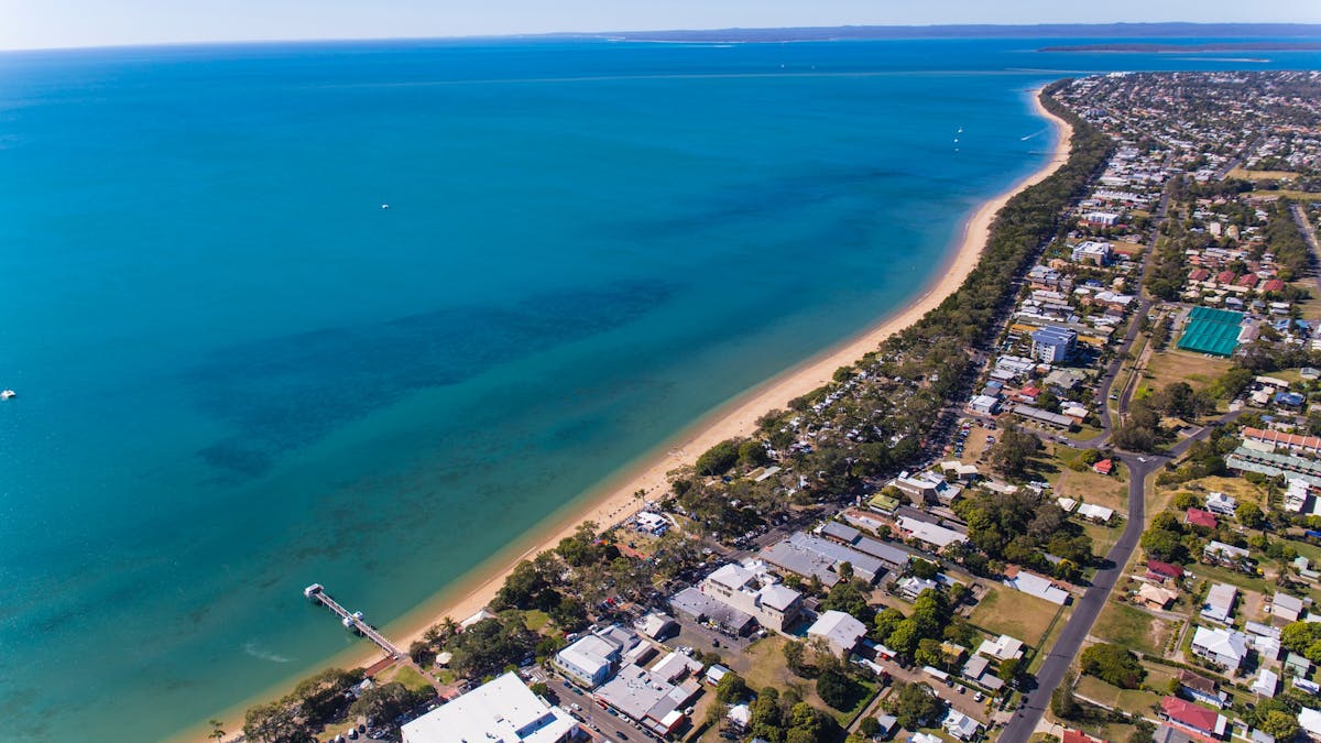 aerial photo looking east down along Hervey Bays foreshore