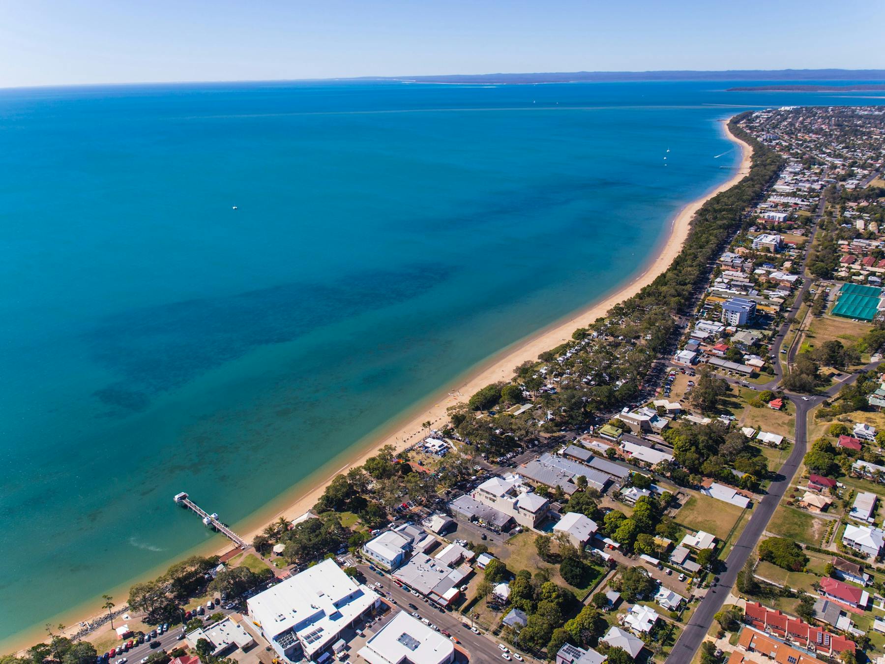 aerial photo looking east down along Hervey Bays foreshore