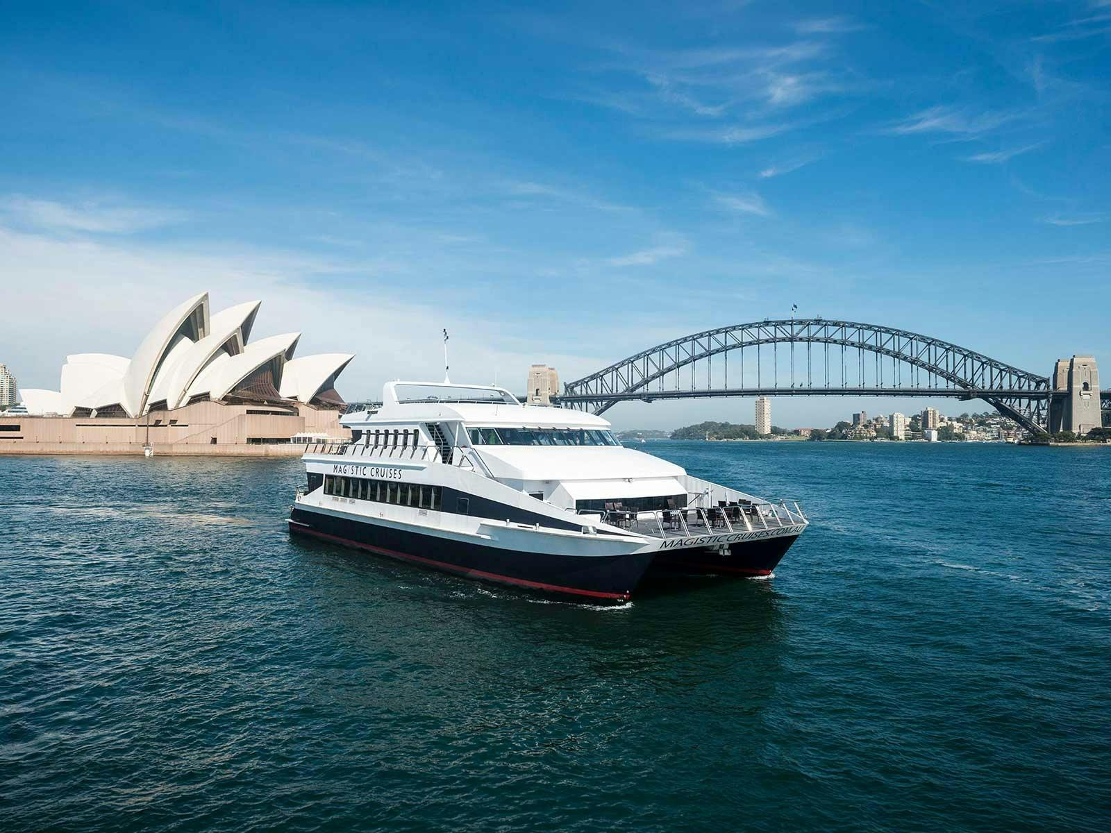 A Sydney Harbour lunch cruise gliding past the Opera House and Harbour Bridge