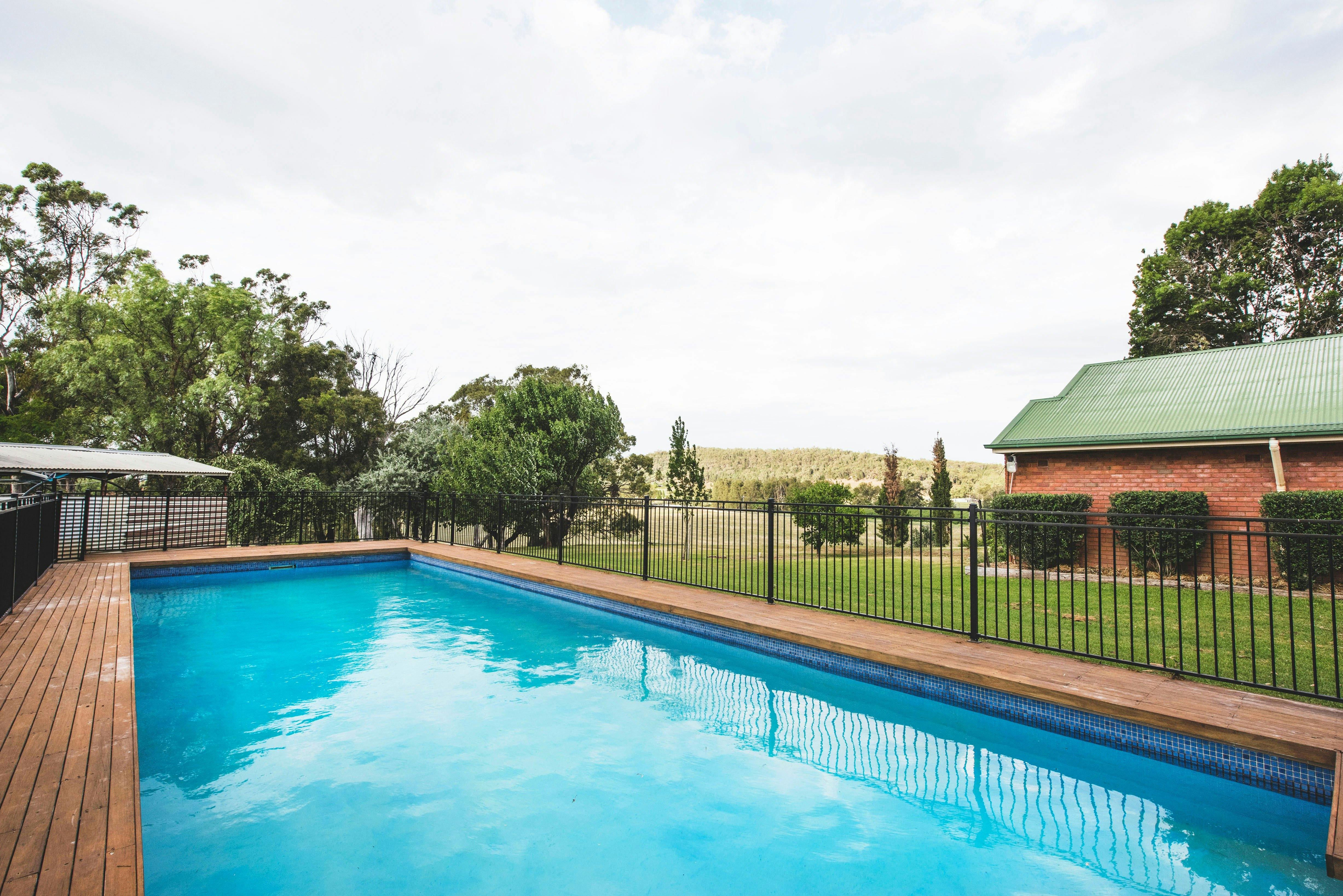 Private 140,000 litre heated pool with a view