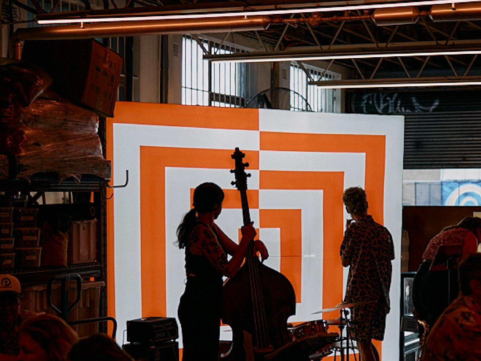 Jazz band on a red and white background