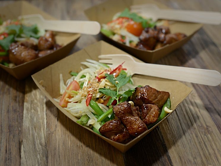 Sticky pork with Thai green papaya salad - an option from the  cocktail menu