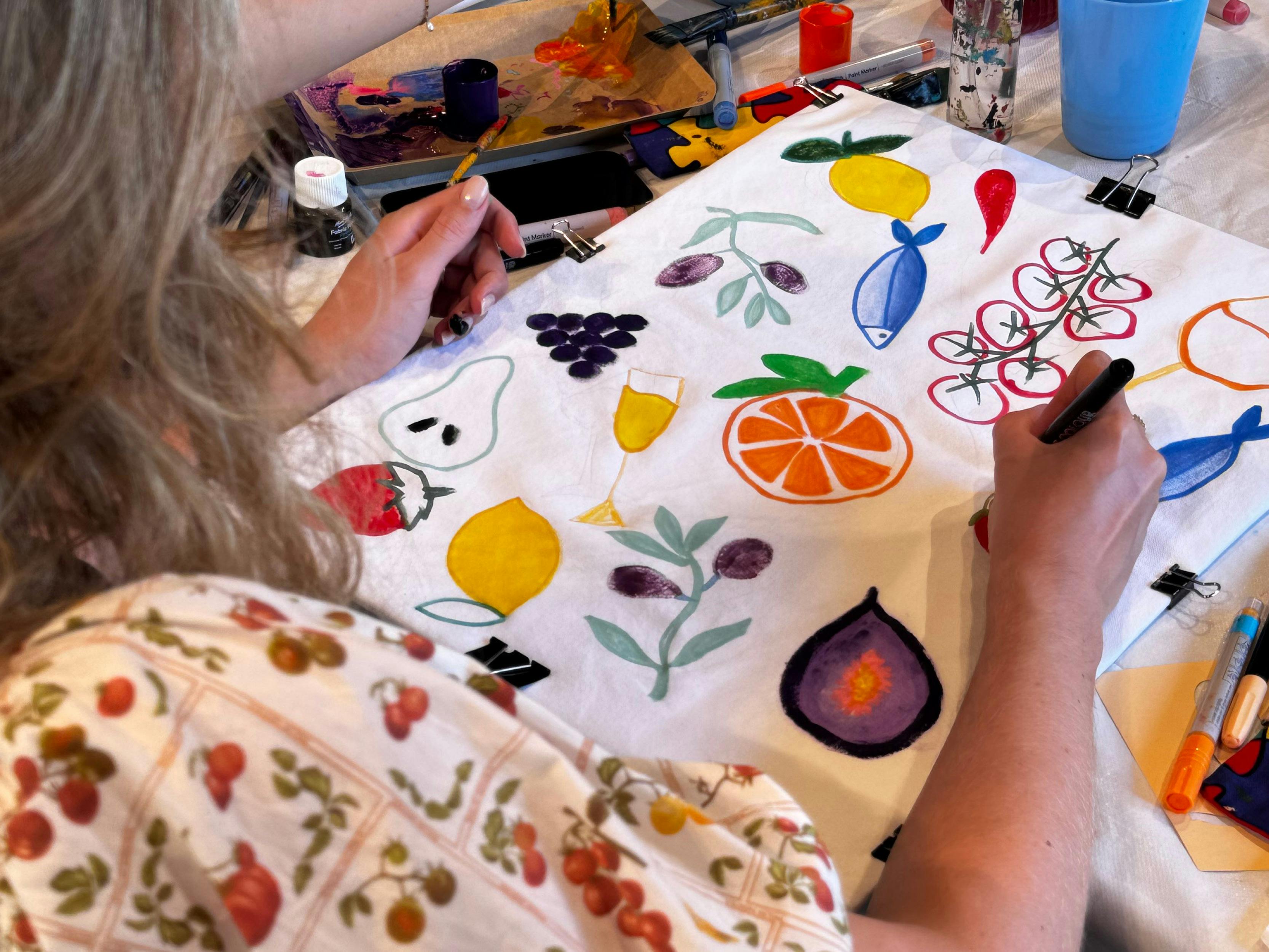 painting on tea towels