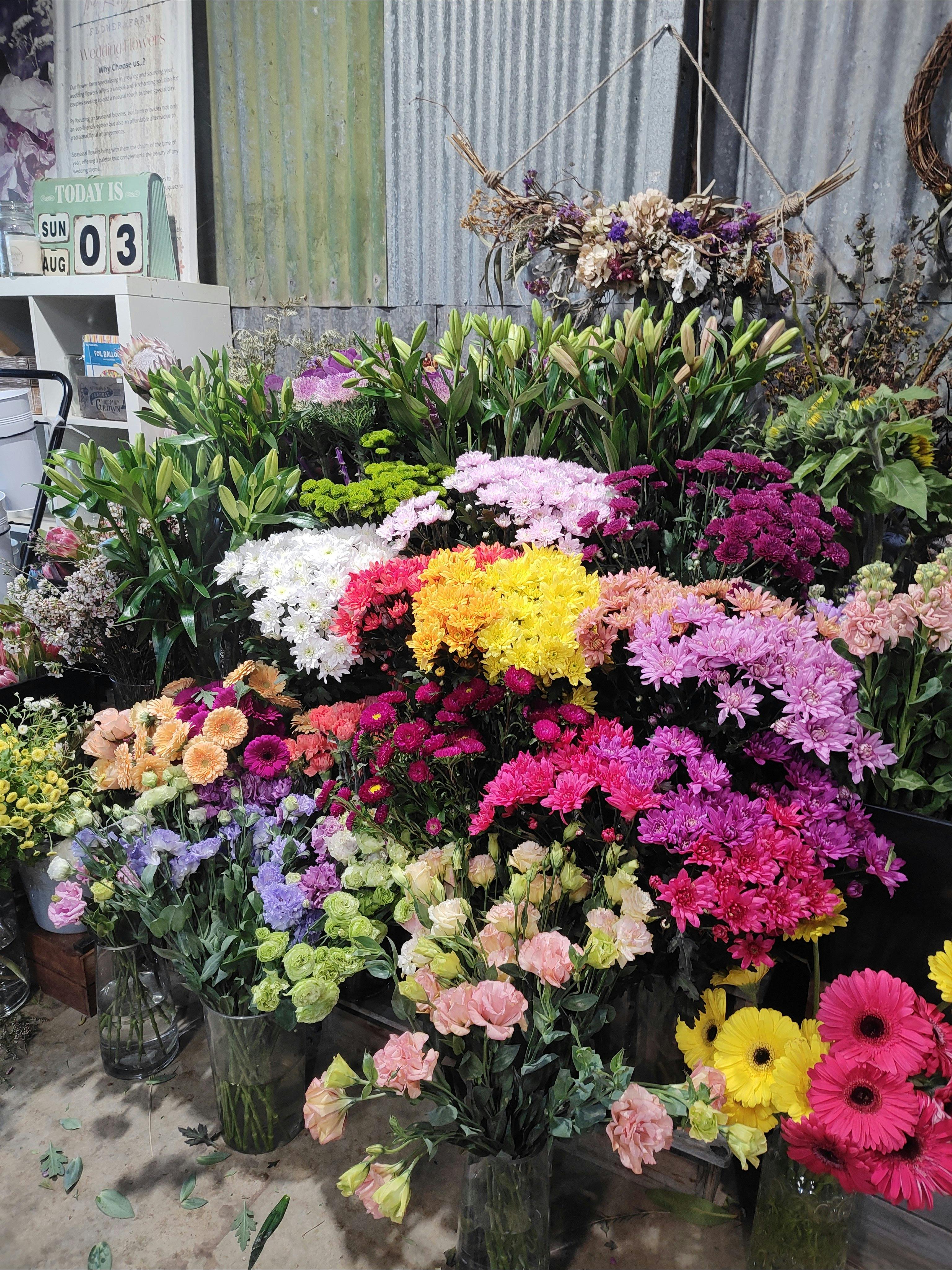Wall of flowers in our design studio