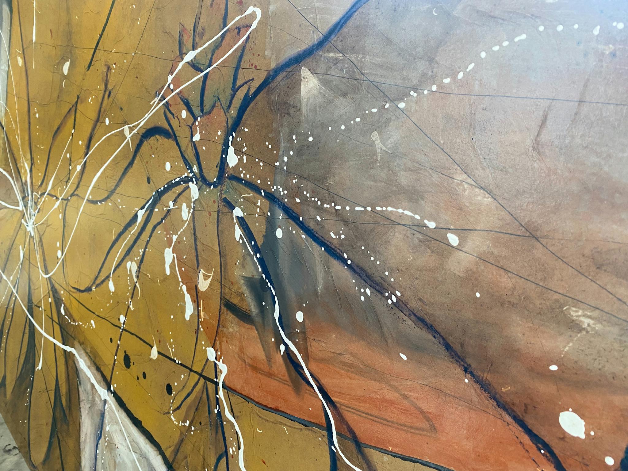 Foyer Art - Modern white drizzle dotting two Waratah's Foyer Art - Modern white drizzle dotting two Waratah's