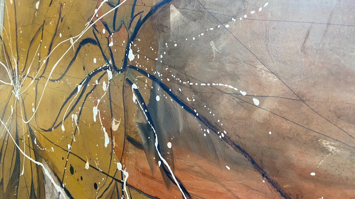 Foyer Art - Modern white drizzle dotting two Waratah's