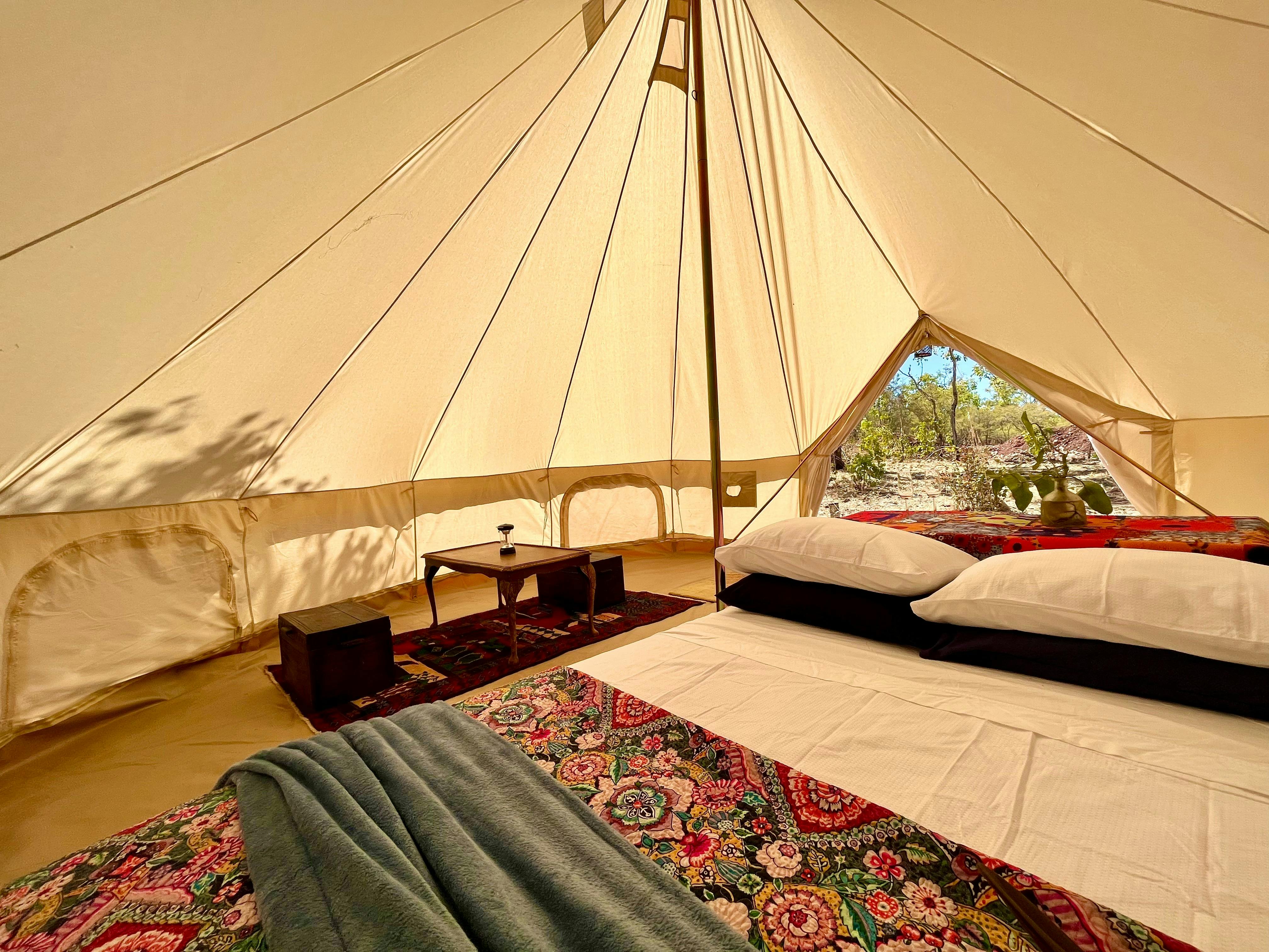 Inside a Glamping Canvas Bell Tent