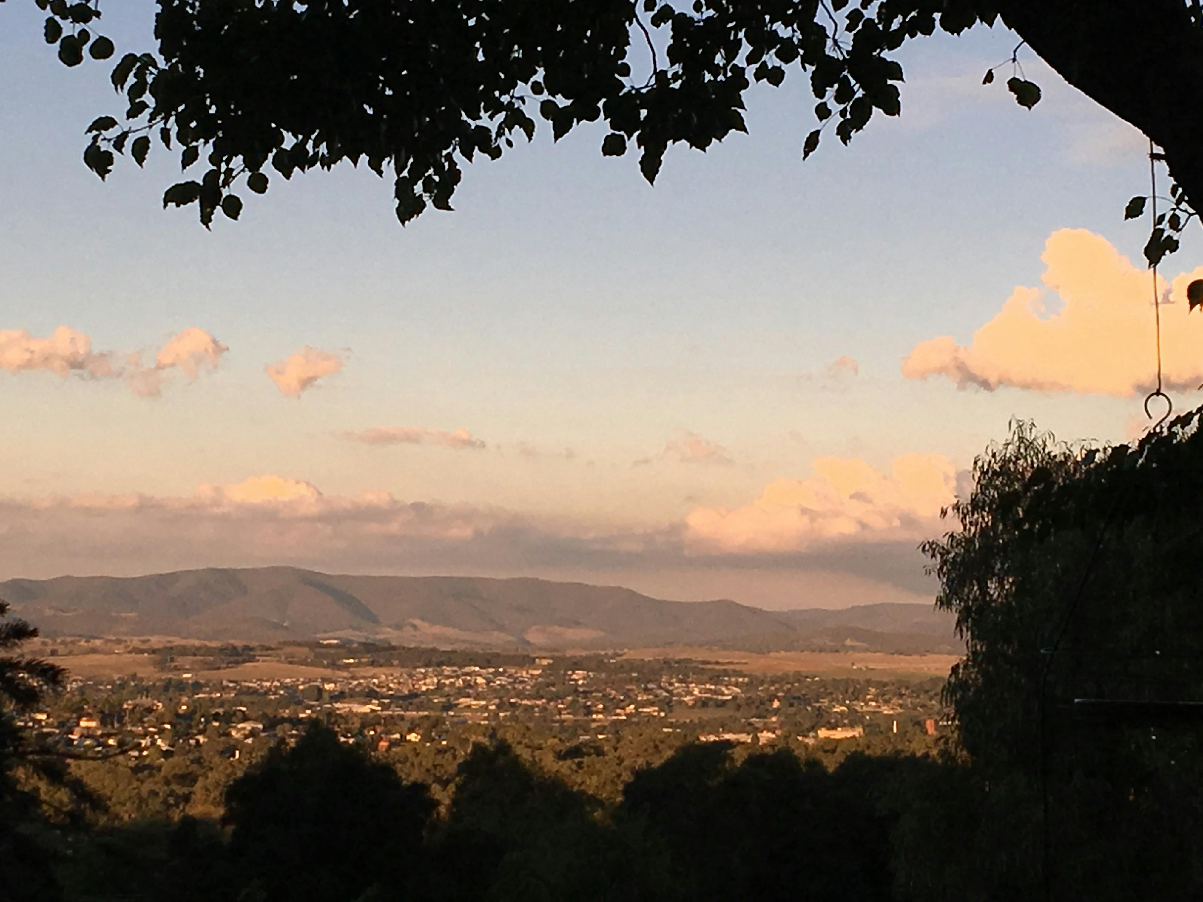 An evening view over Bathurst and Blue Mountains