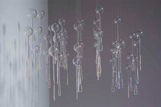Enigma 1 The Anthropologist 2004. Glass, acrylic beads. Dimensions variable. Exhibited at Firstsite,