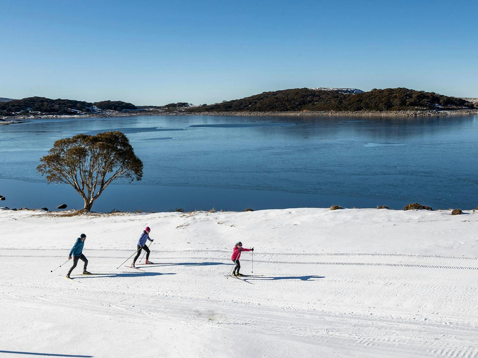 Lake side cross country skiing