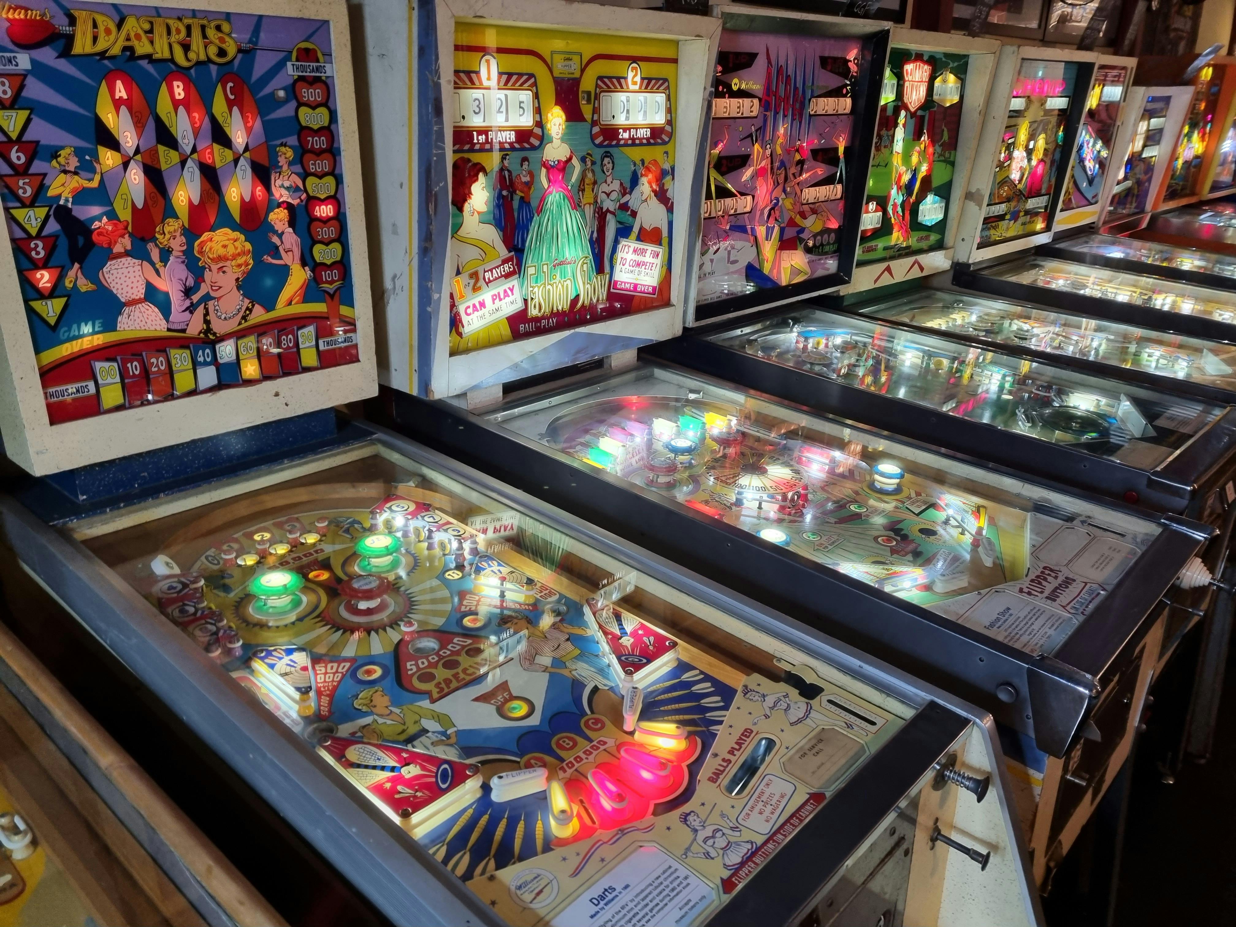 A row of pinballs from the 1960's