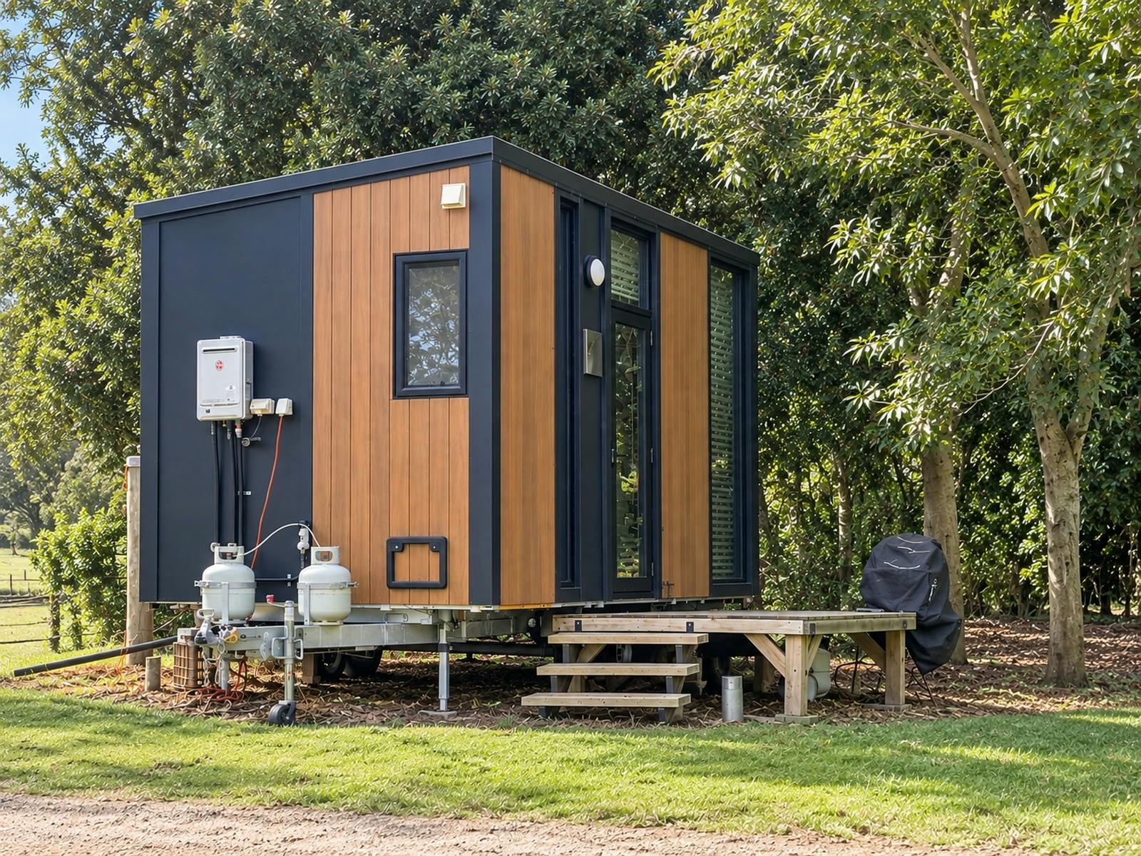 Stay close to the action in a modern tiny home at Sublime Farm & Brewery.