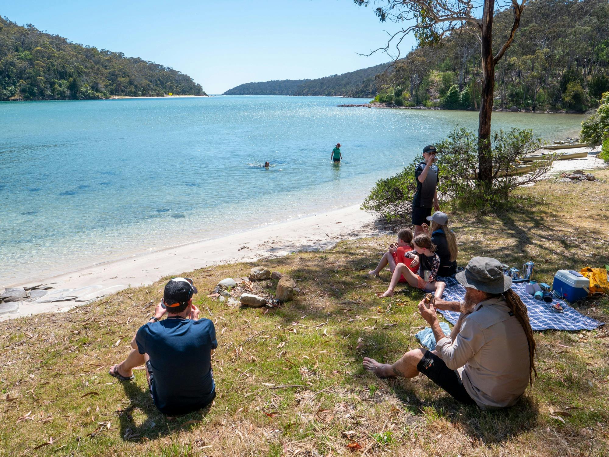 Guests enjoy morning tea and swim