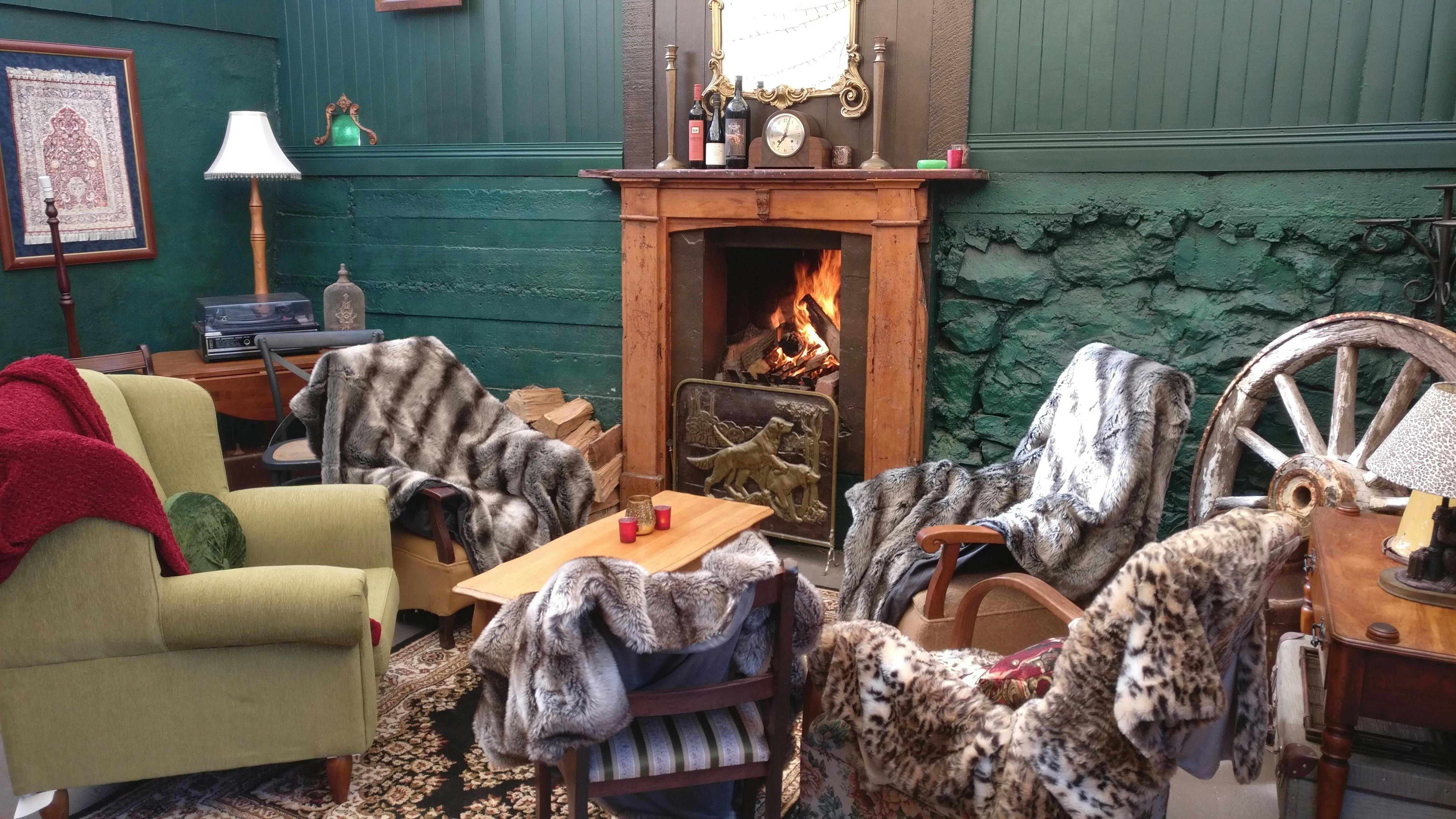 Out the back with a roaring fire