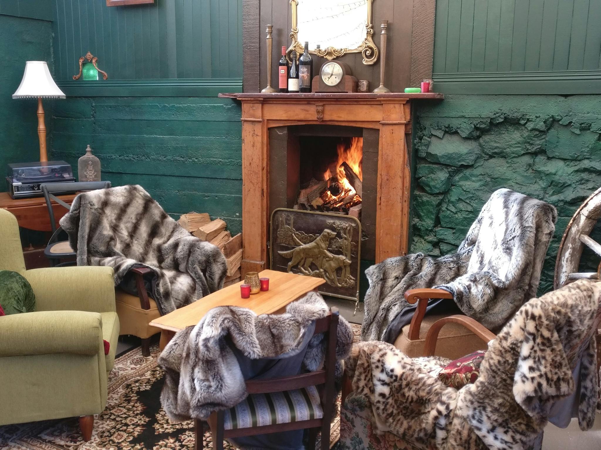 Out the back with a roaring fire