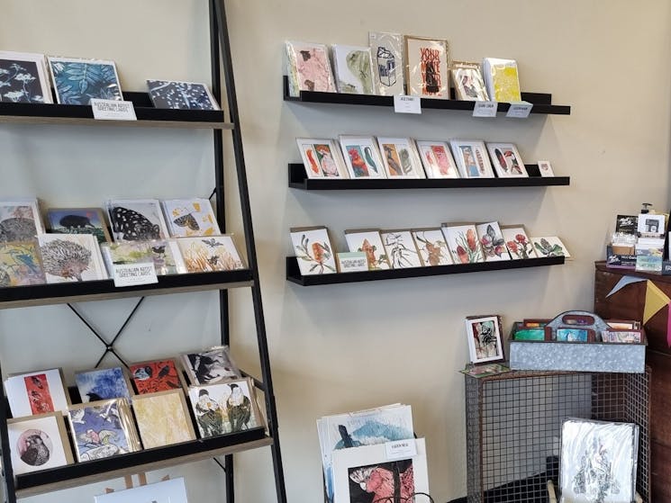 Shop shelfing displaying greeting cards