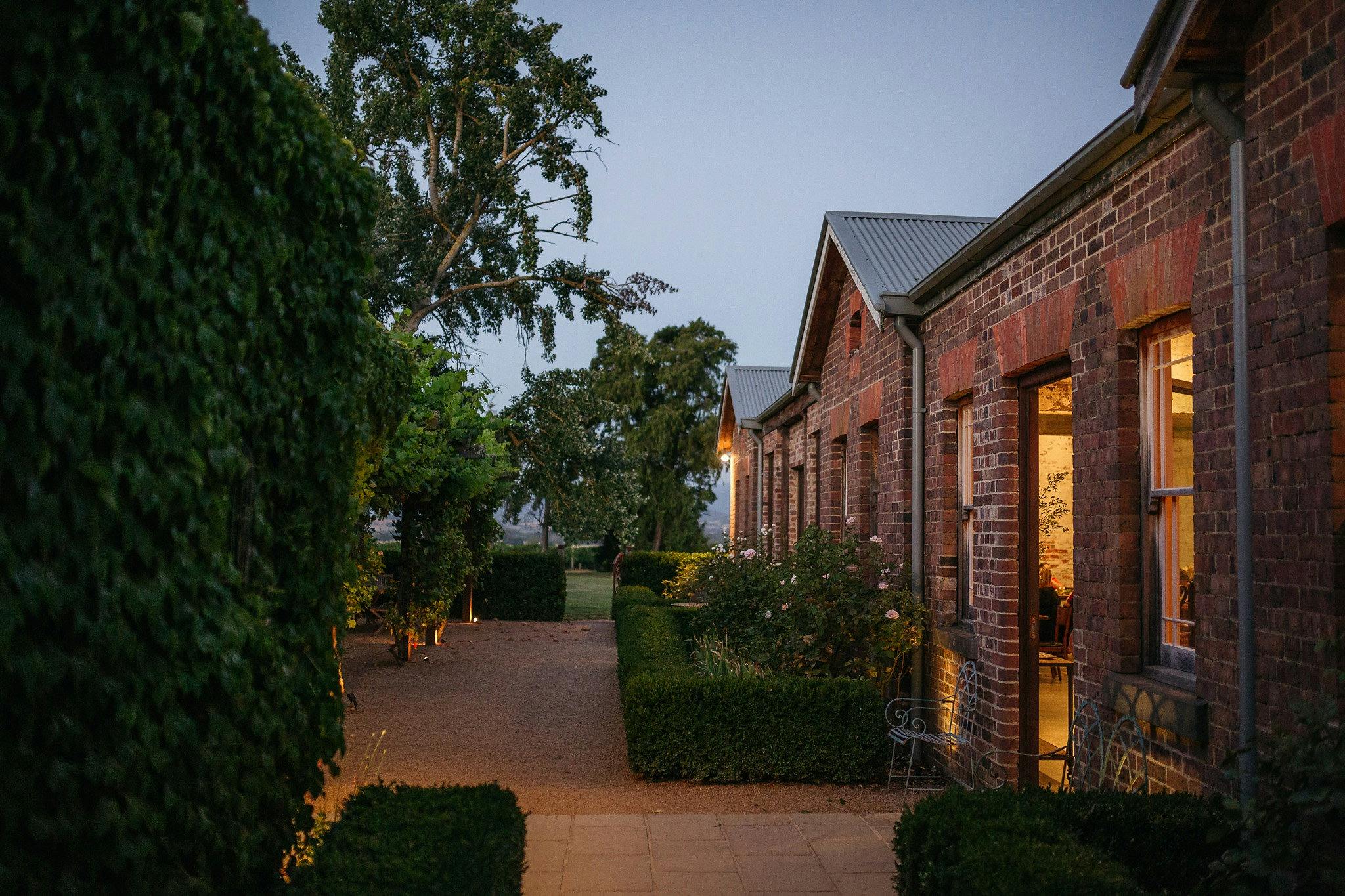 Entrance to The Stables at Stones at dusk