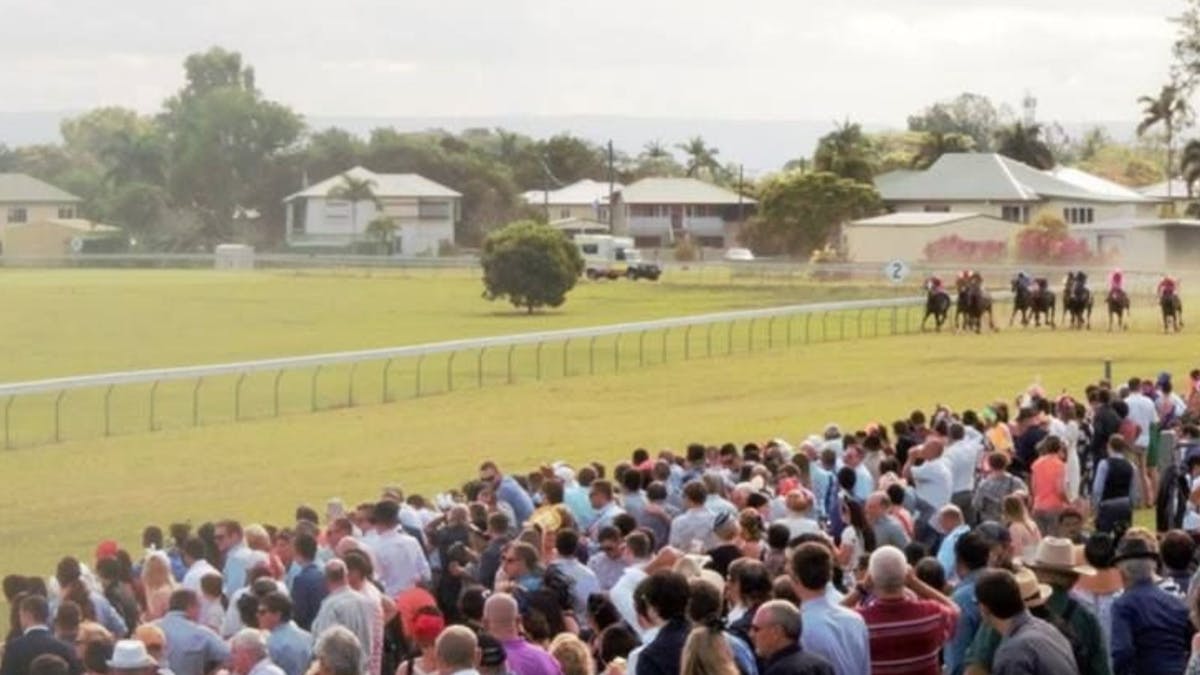Crowd watching horses racing