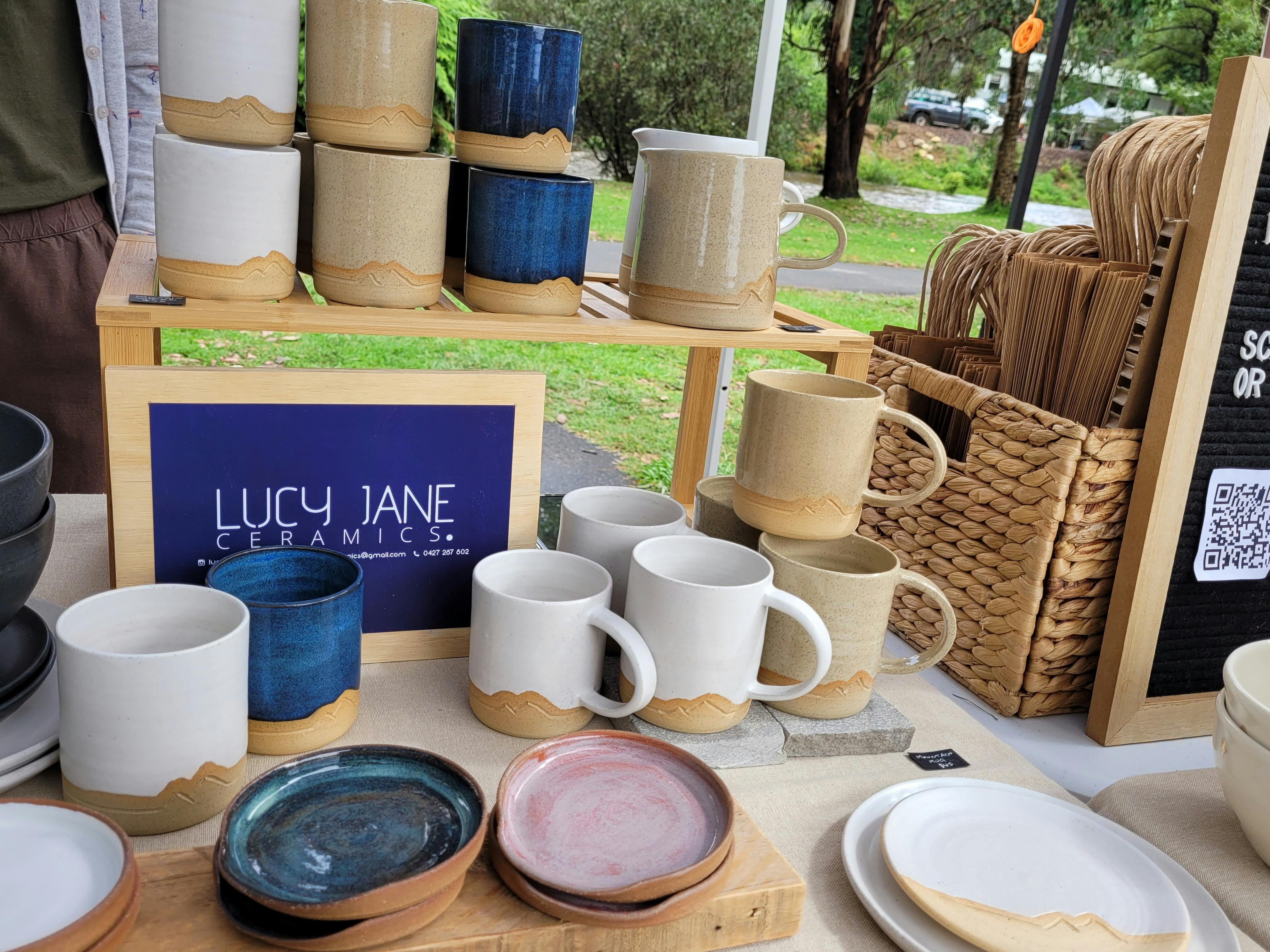 Ceramic Cups and plates on display to buy