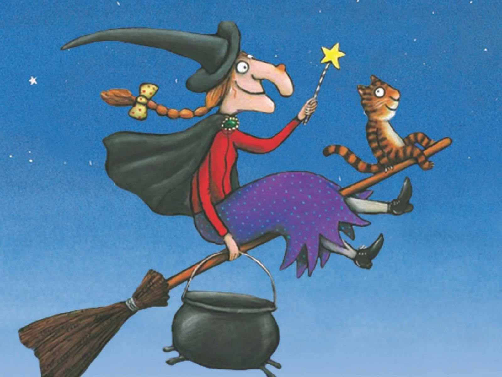 Witch on a Broom with a Cat Witch on a Broom with a Cat