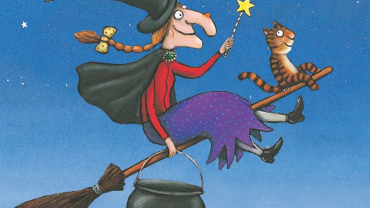 Witch on a Broom with a Cat