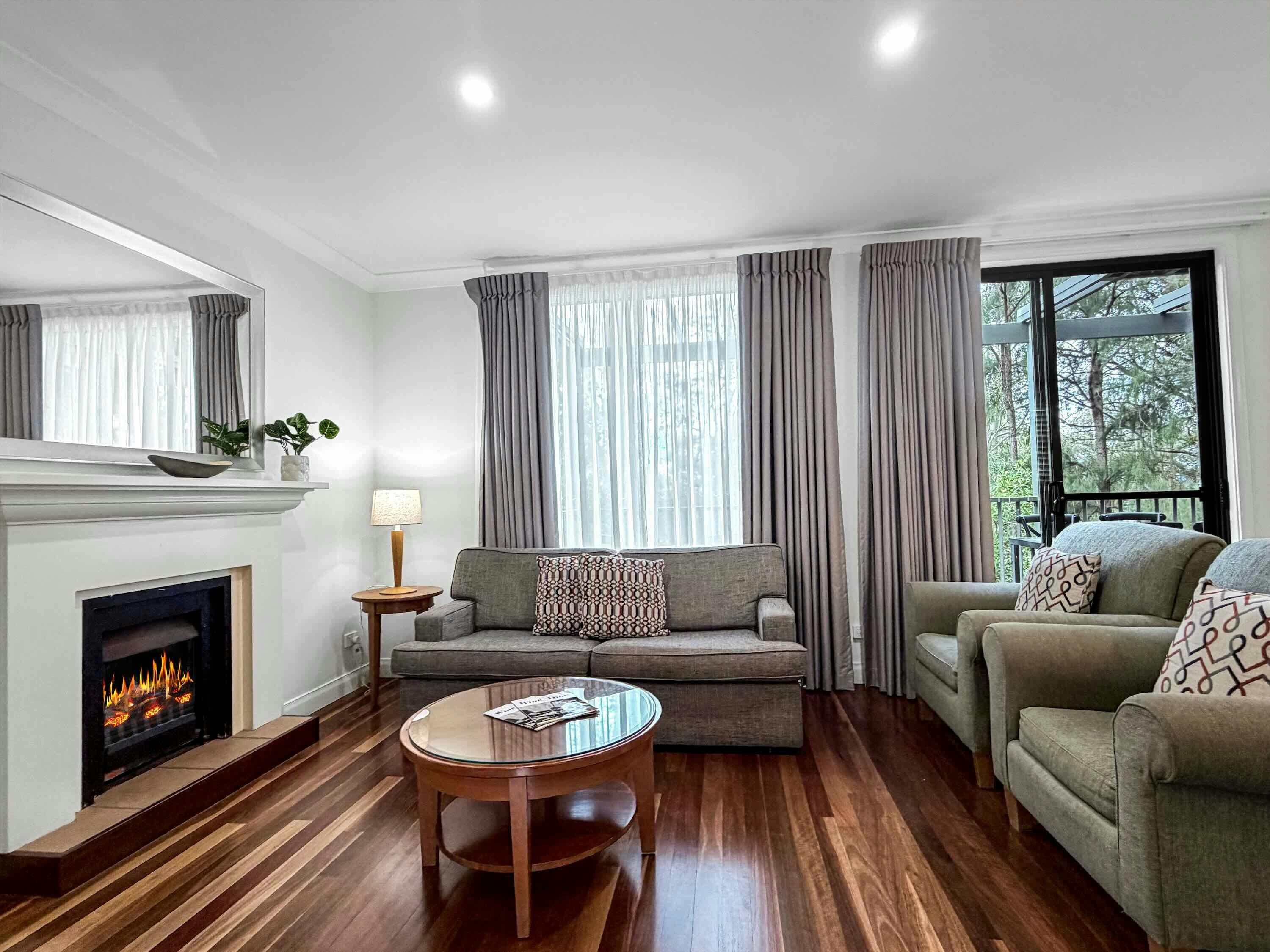 Living area with gas fireplace