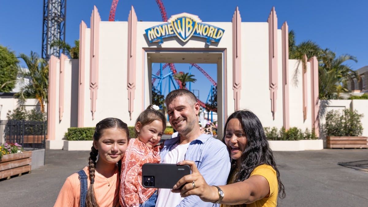 Family at Movie World Entrance