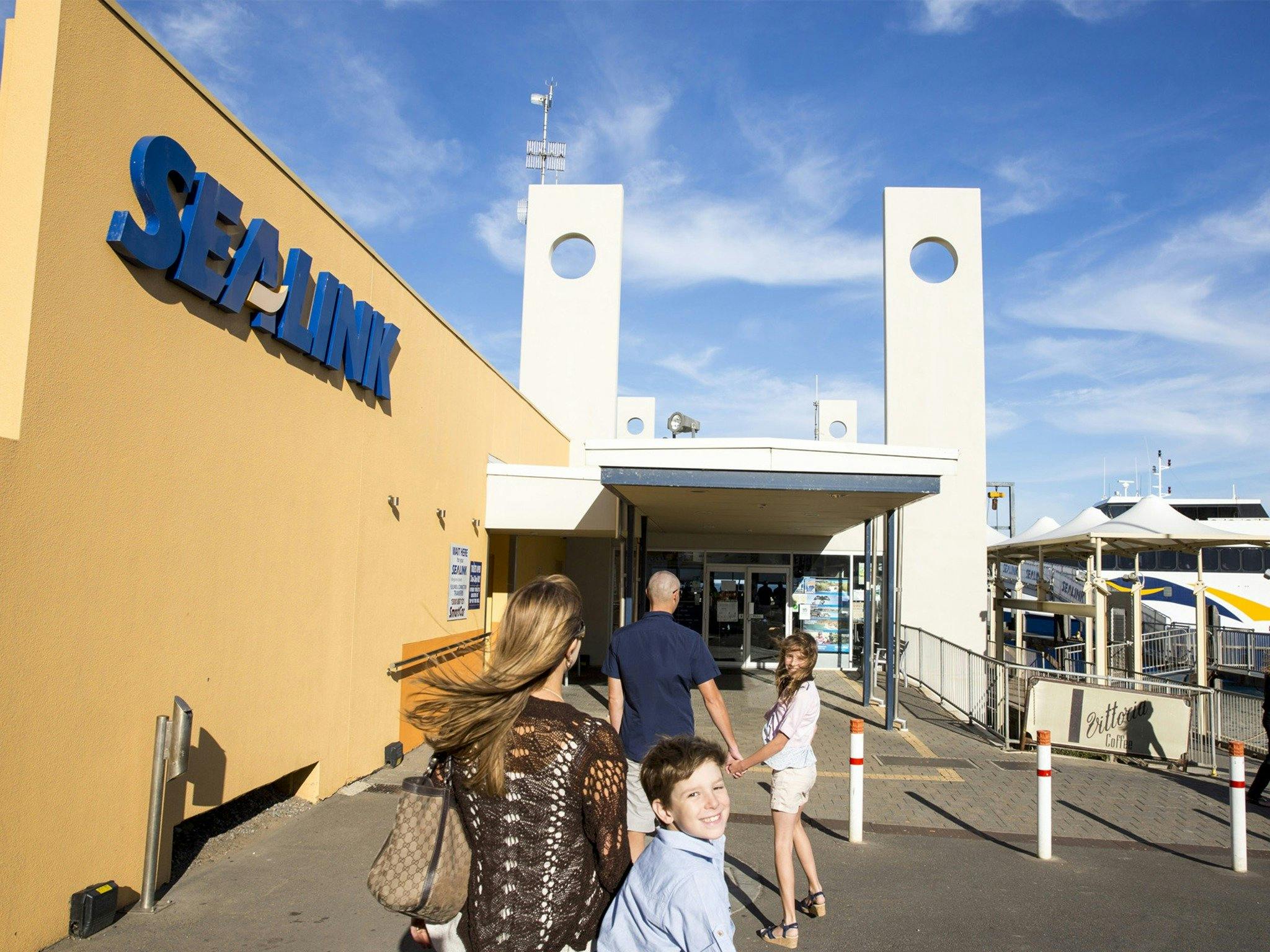 Walking into the SeaLink Ferry Terminal at Cape Jervis