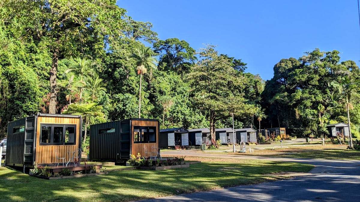 Park landscape showing cabins and sites
