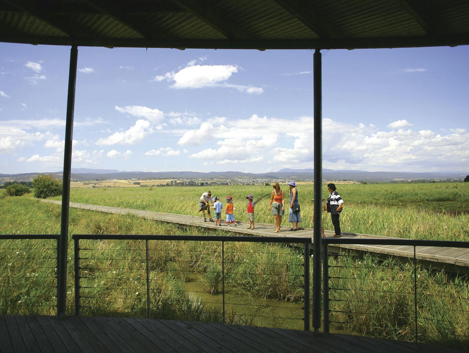 Families exploring the wetlands