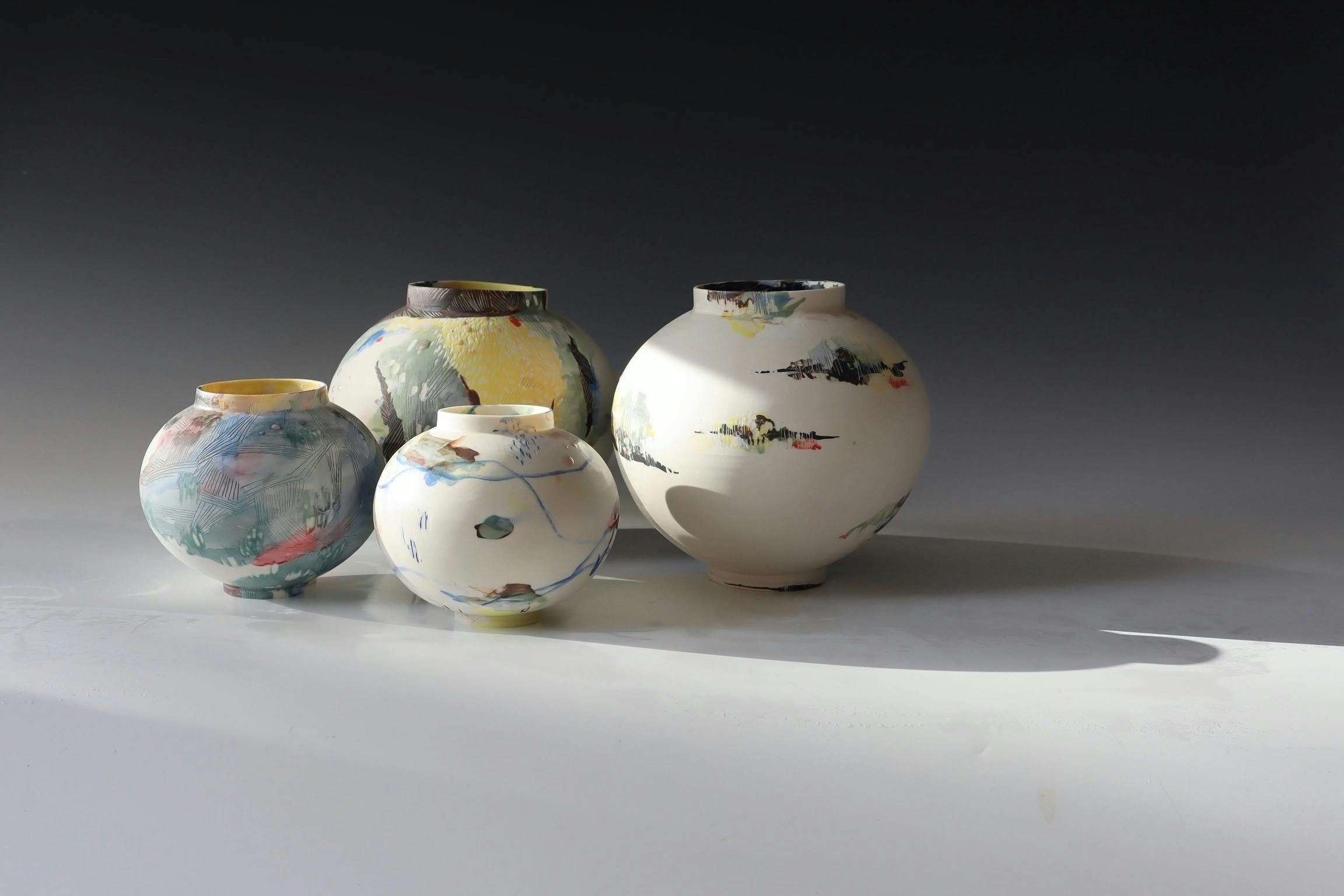 Pitta series, porcelain, underglaze, glaze stains, terra sigilata and glaze by Shannon Garson
