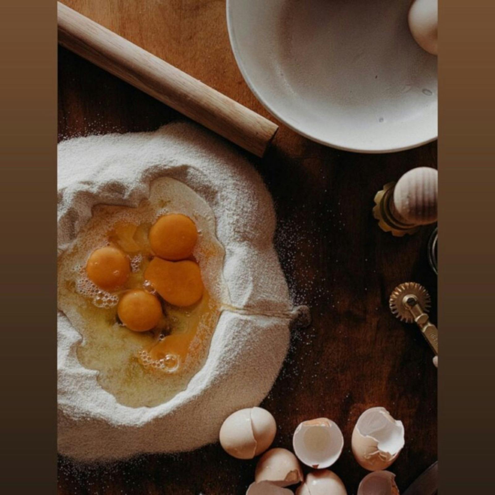 eggs, four and a rolling pin