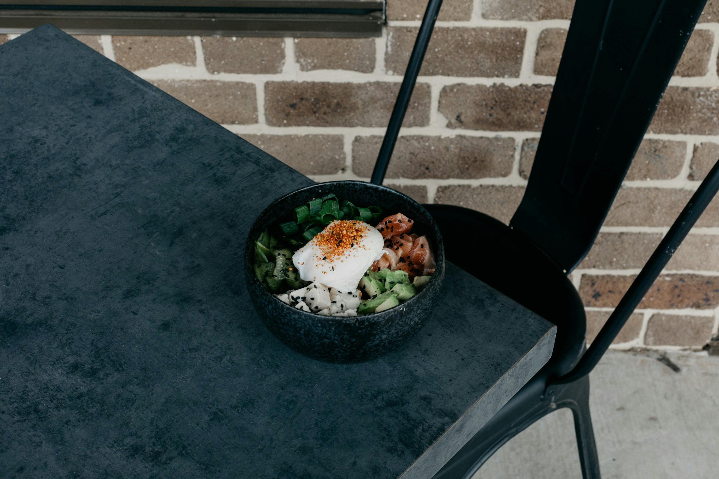 bowl of food on grey table