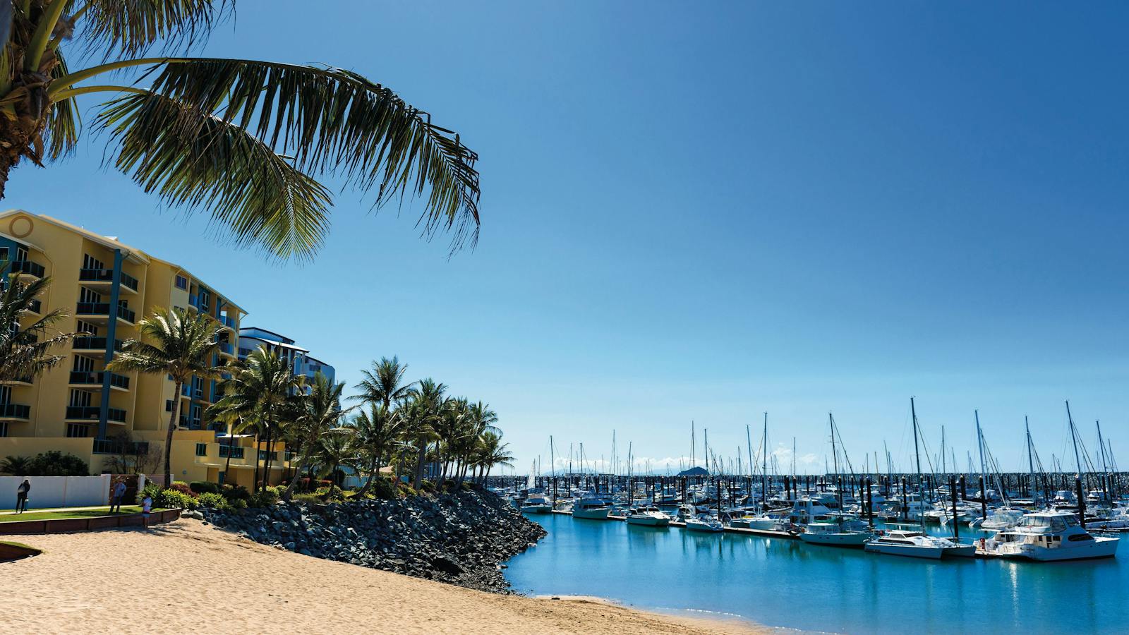 Harbour beach overlooking the Marina