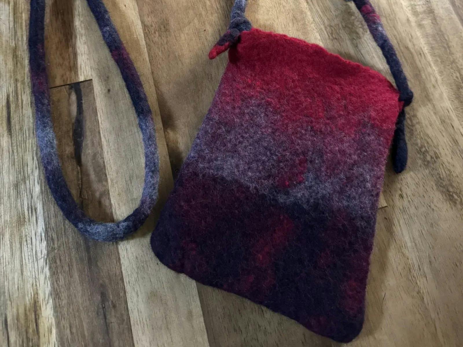 Pink and purple wet felt cross-body bag