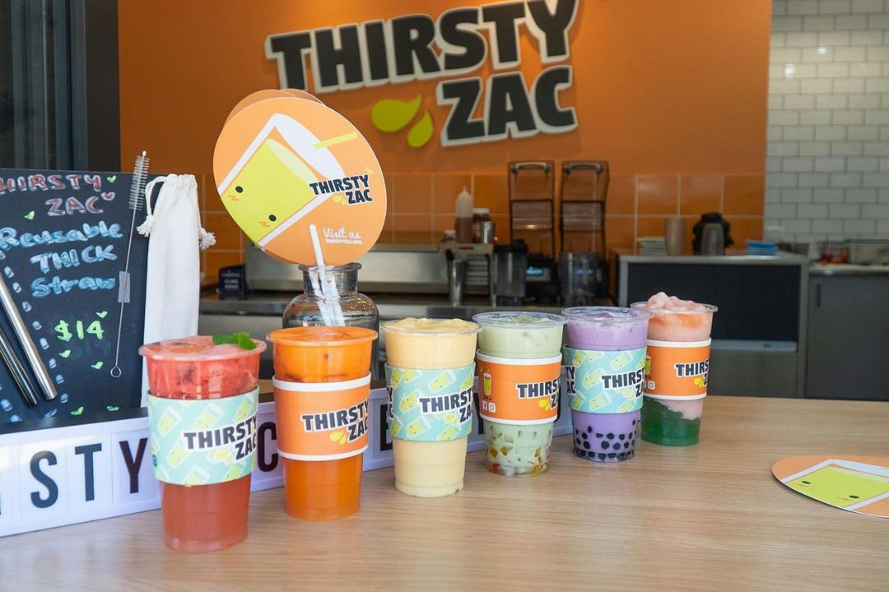 Drinks lined up on store counter top