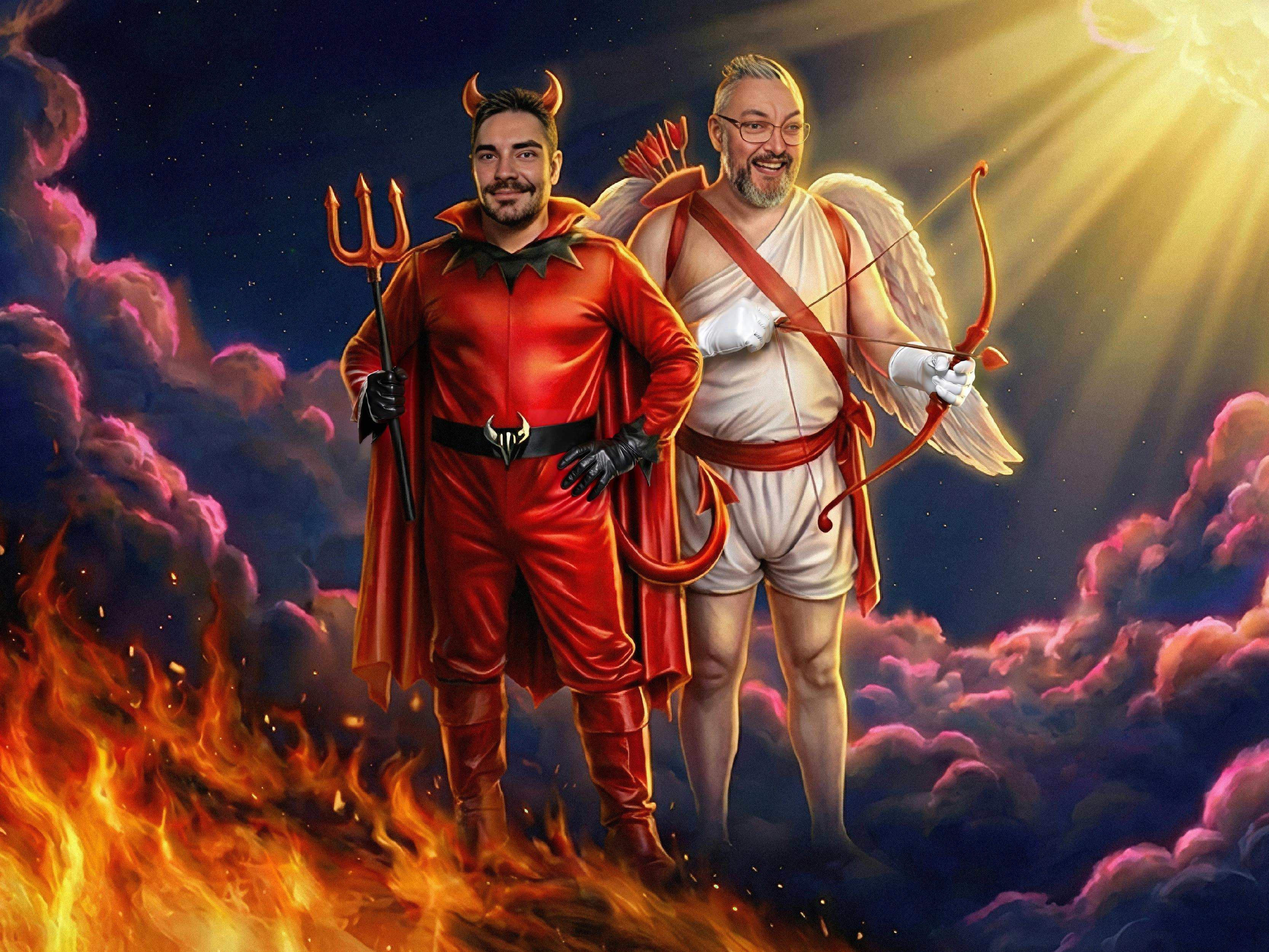 DJ Eric Stephens and Bennis as cupid and the devil