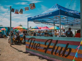 A hub at the Colour Tumby Festival where people gathered for food and drinks