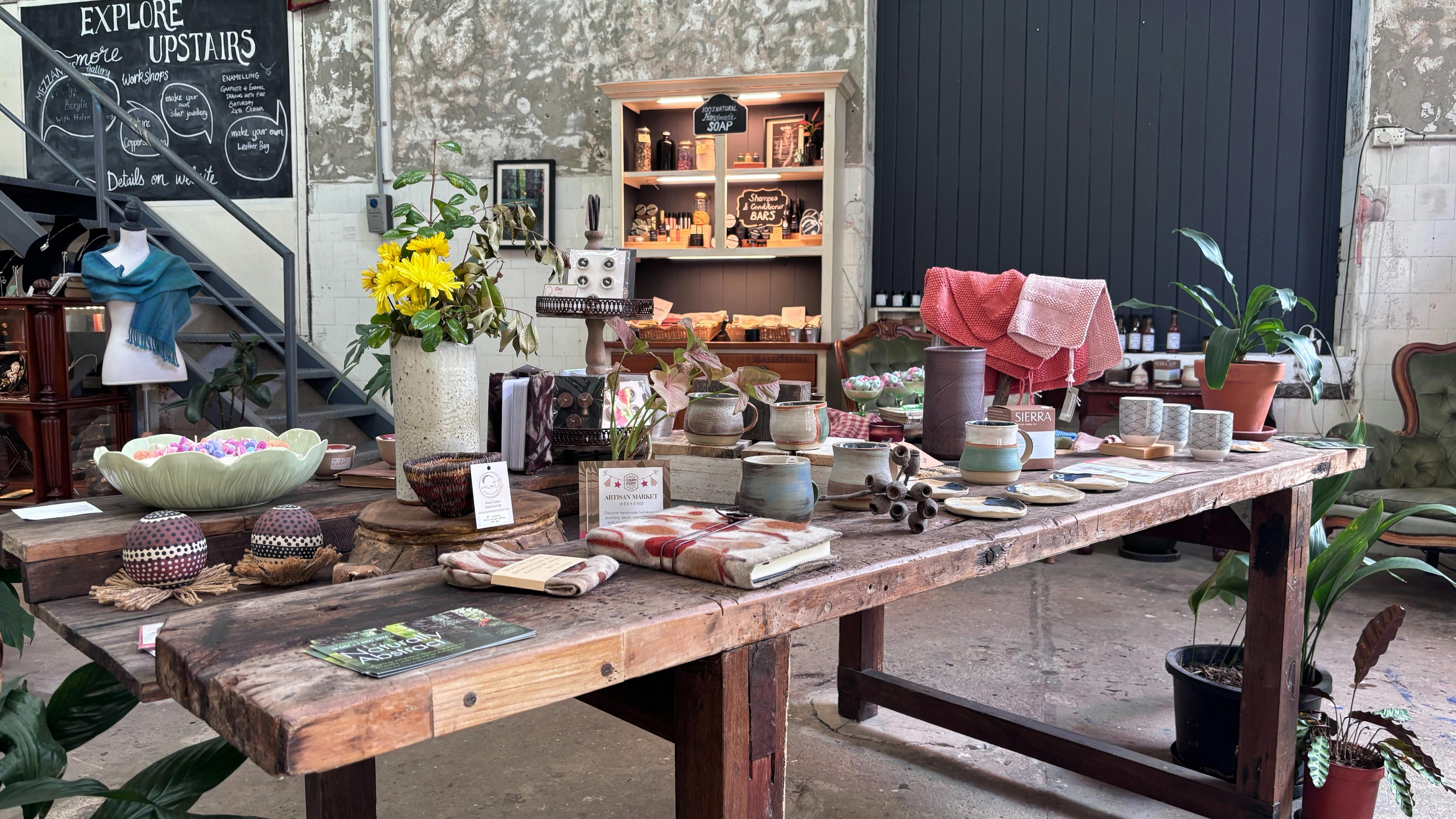 the inside of the Churn Room in Dayboro featuring handmade products