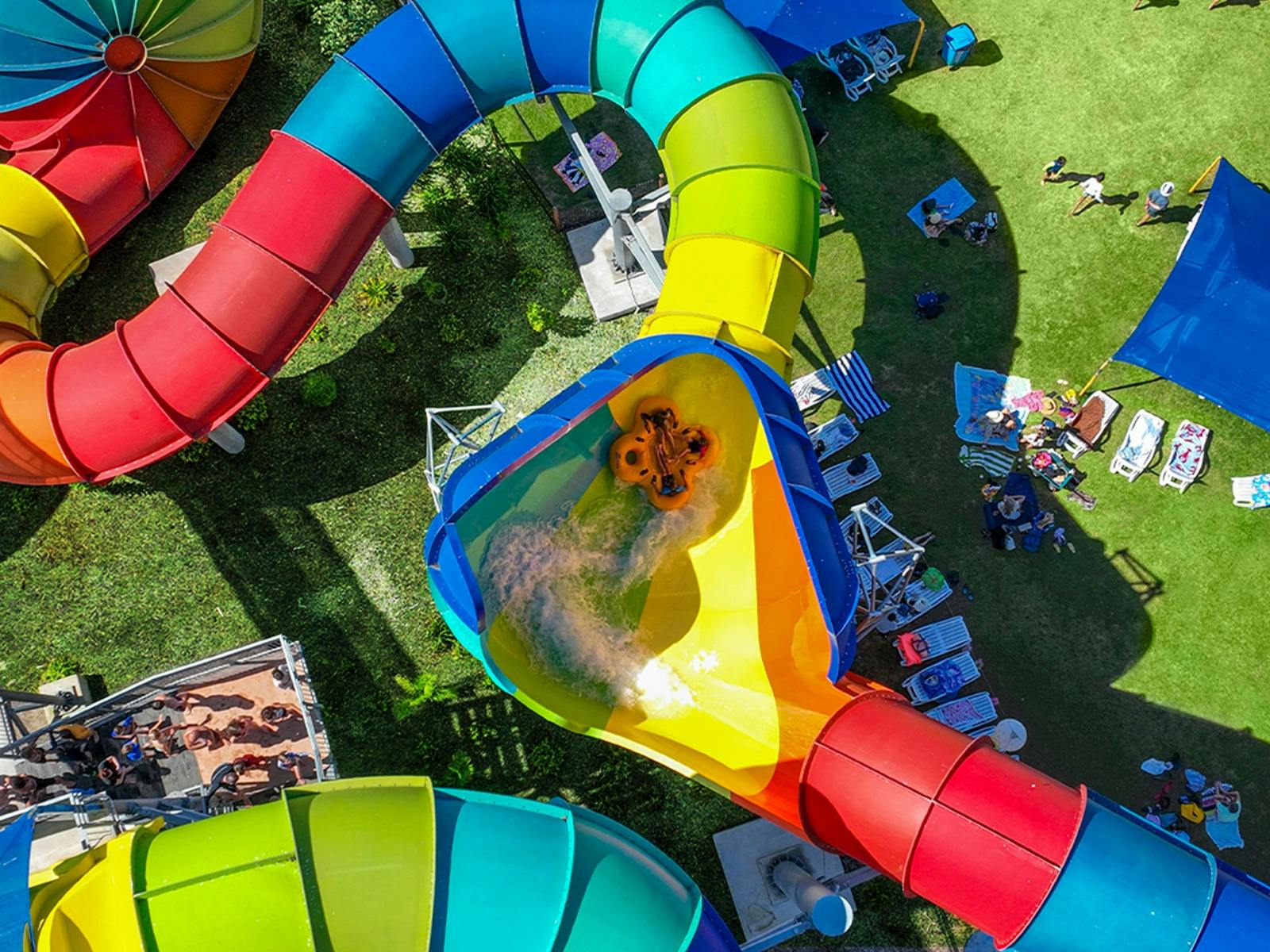 An ariel view of the Tsunami water slide at Adventure Park
