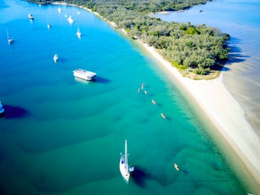 Kayaking though the crystal waters of Wave break Island, Gold Coast