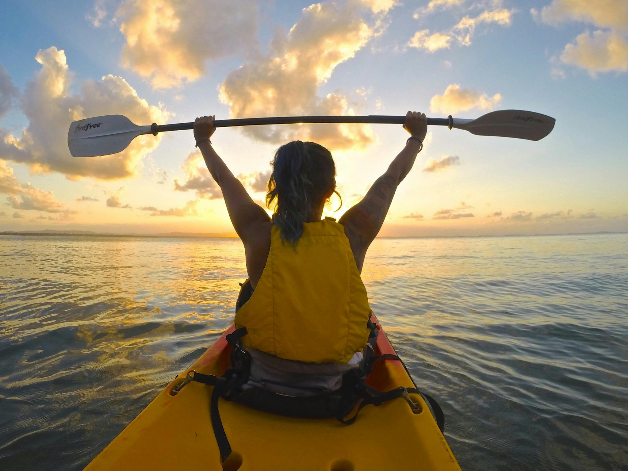 Watching an ocean sunset from a kayak