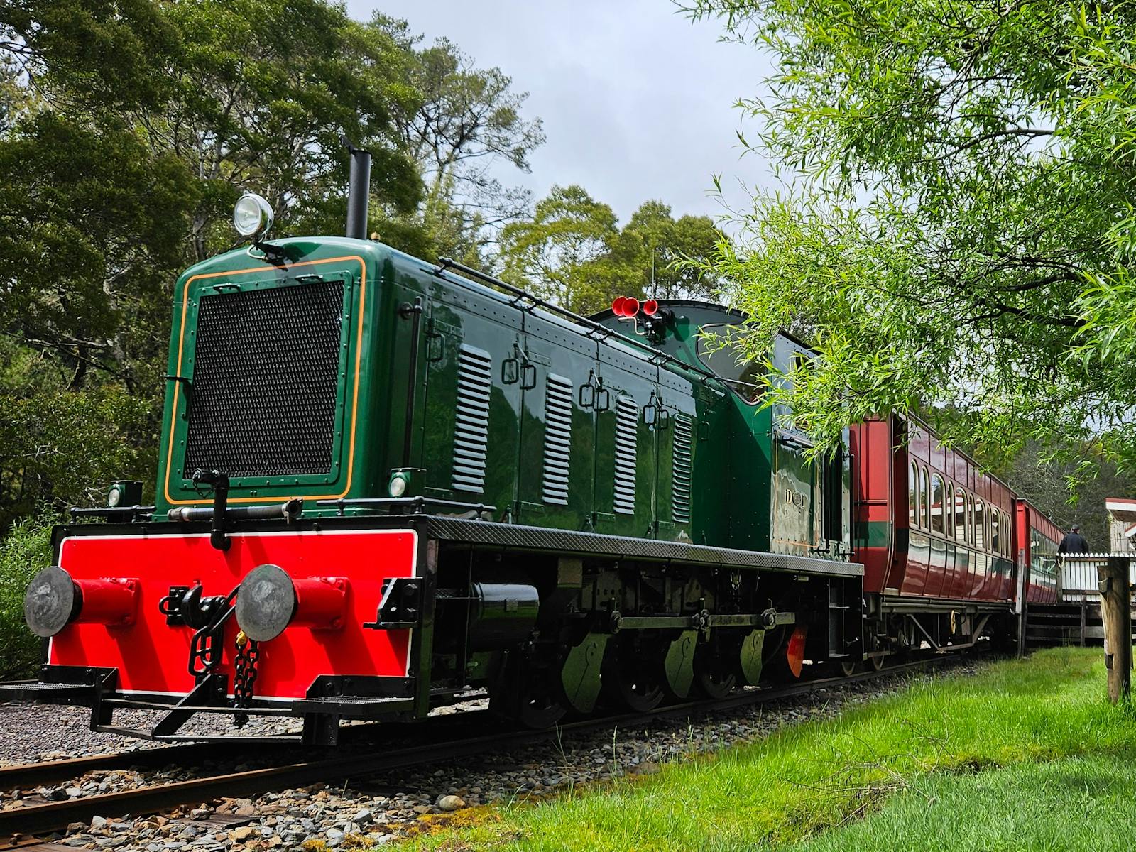 A heritage Drewry diesel locomotive sits at a remote station