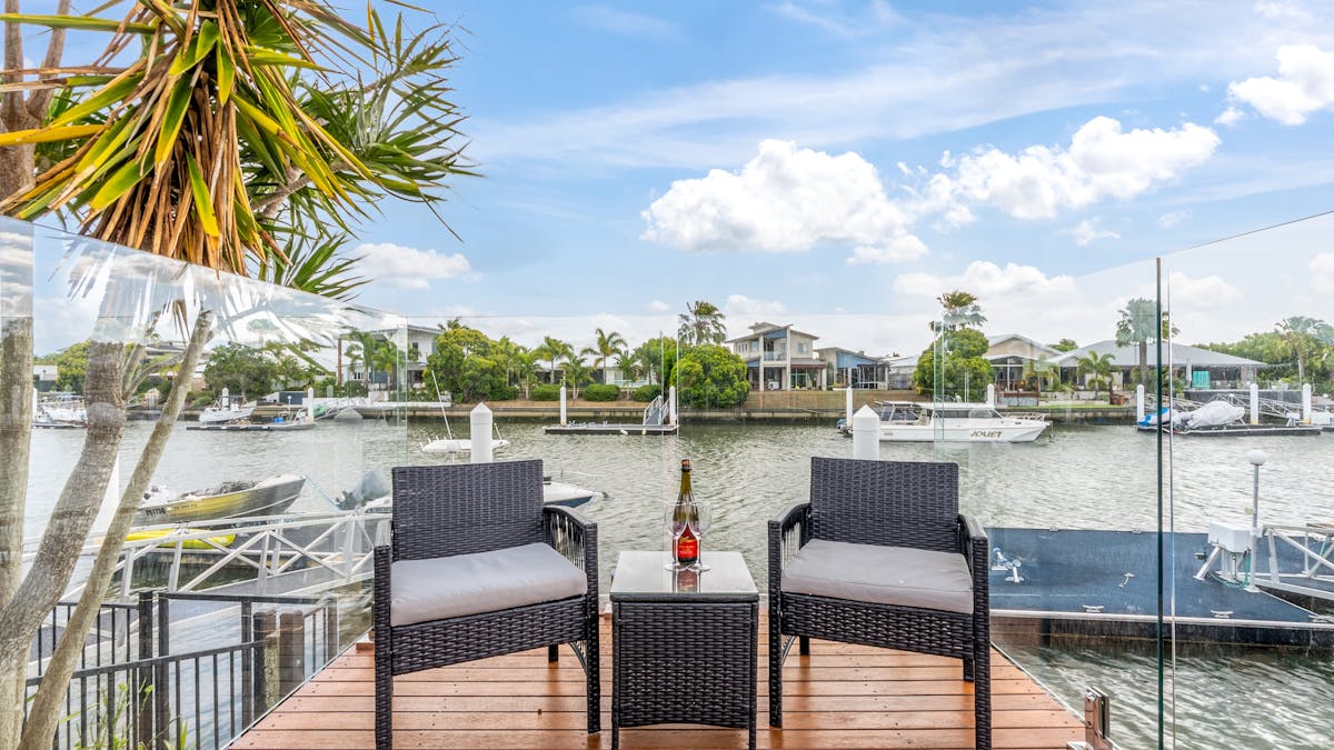 Outdoor area overlooking canal
