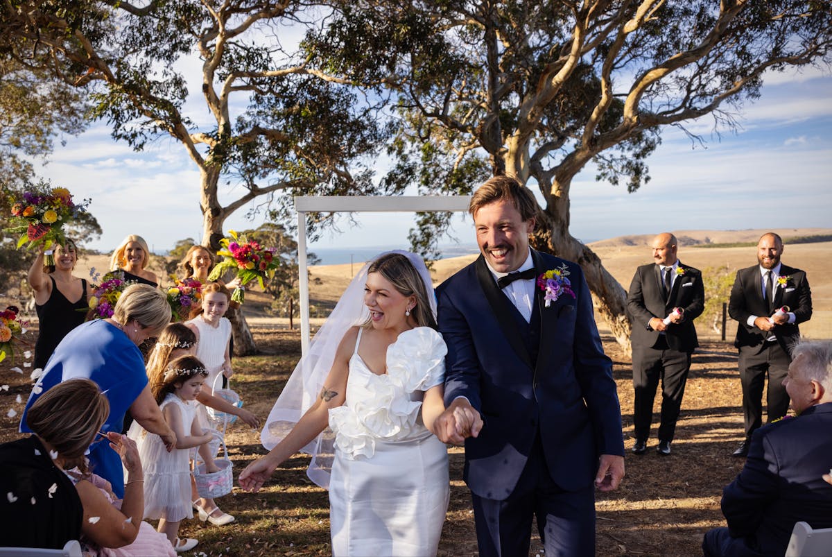 Fleurieu Gin Wedding Ceremony amongst the gumtrees with ocean views