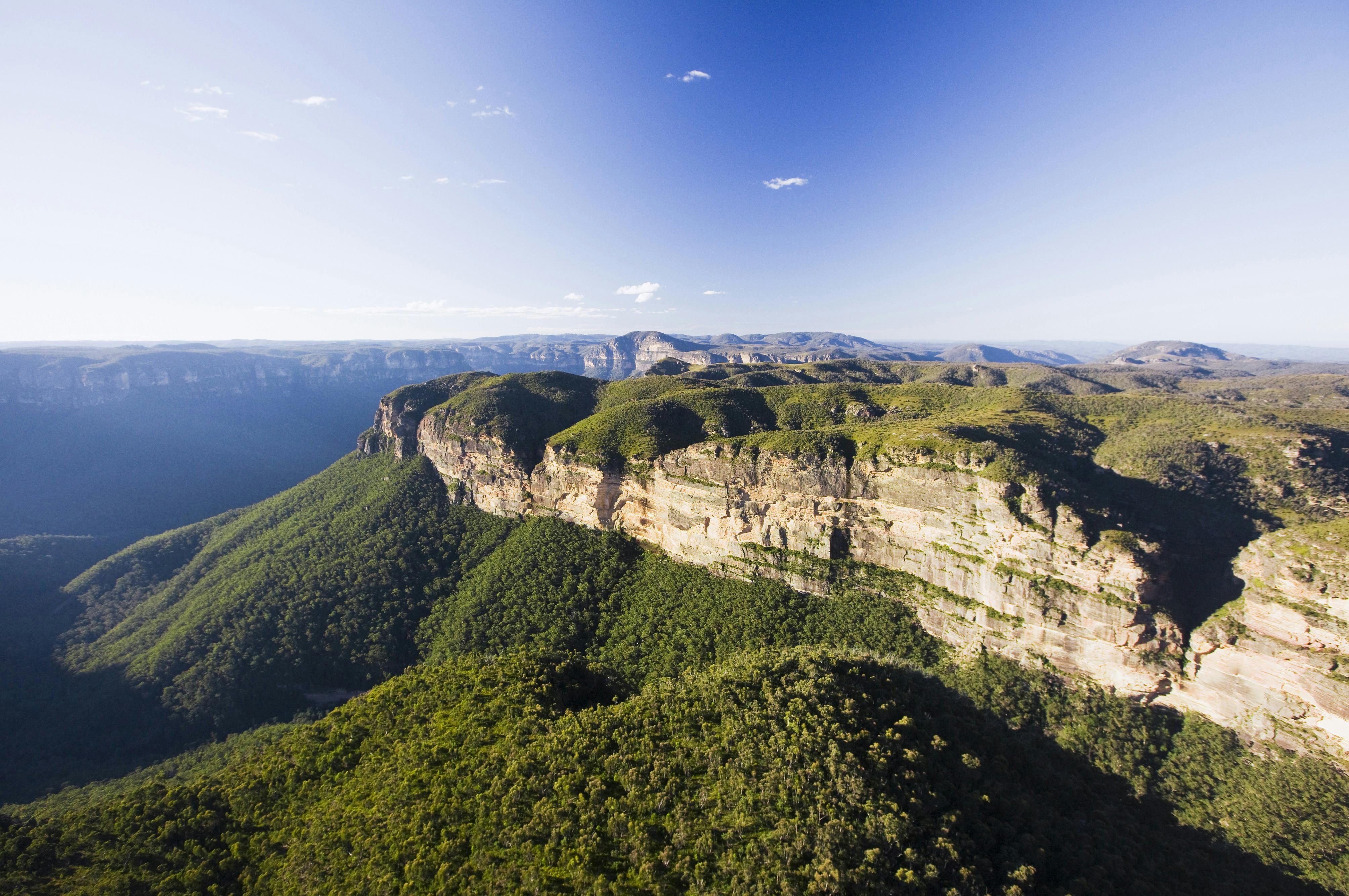 andstone escarpments and eucalypt forest in the Blue Mountains World Heritage Area.