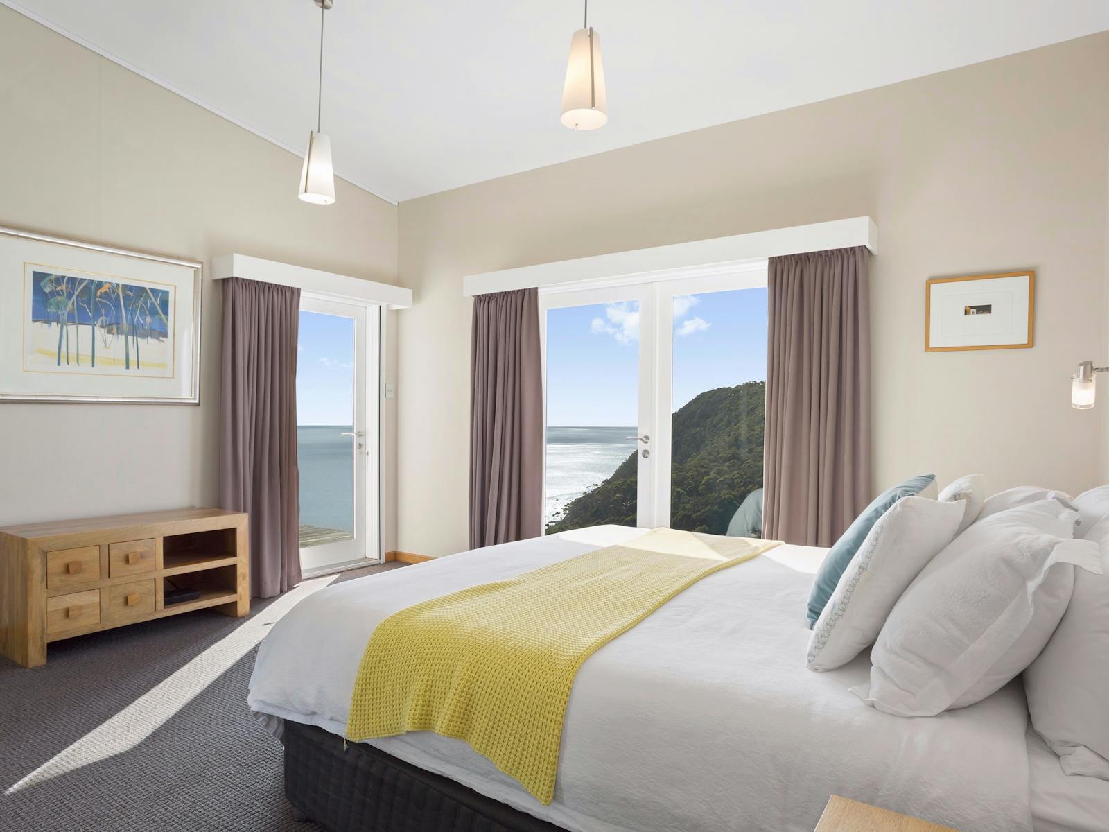 Master bedroom with a stunning view over Bass Strait