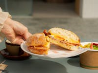 Plate of food set on table