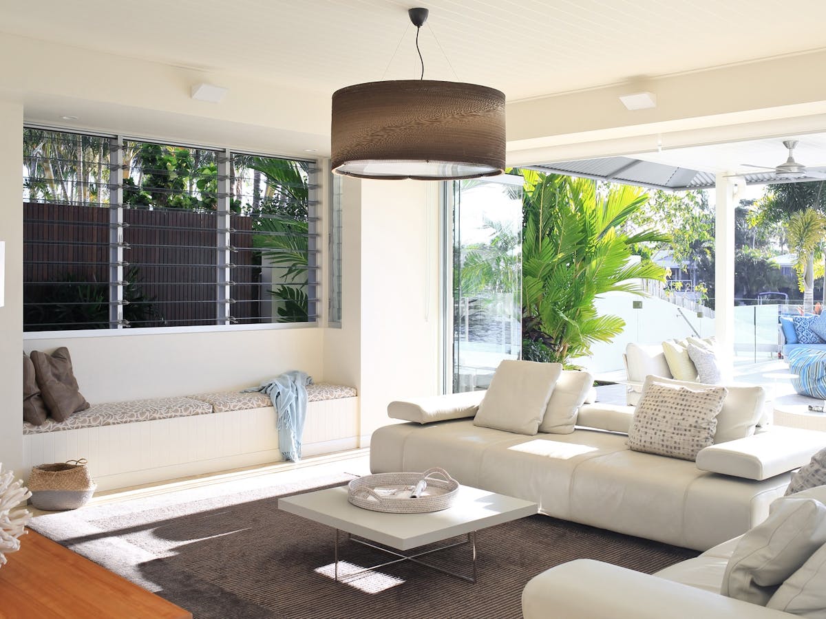 Multiple Spacious Living with generous seating, bright, open plan, views on the pool and waterfront