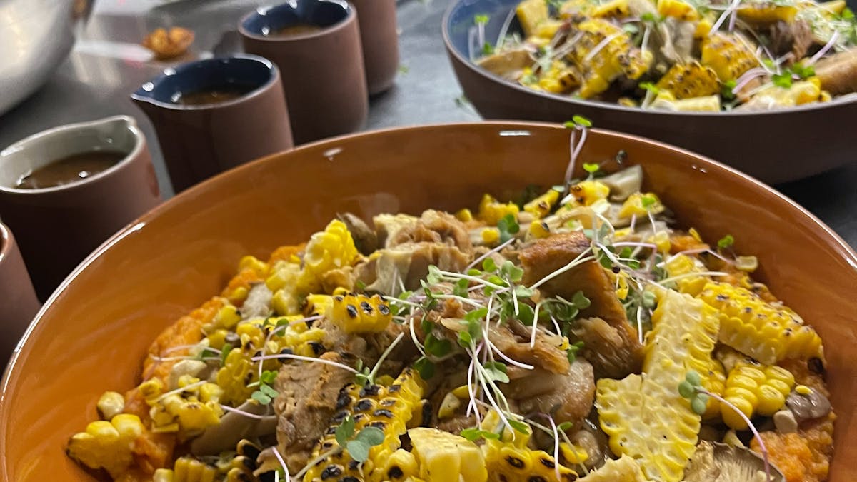 cider braised pork with fresh corn